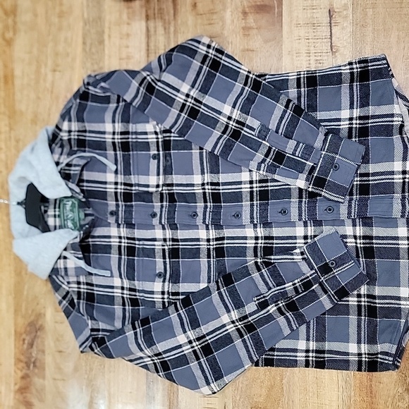 American Eagle men's blue plaid hoodie flannel button down shirt jacket medium - Picture 4 of 6